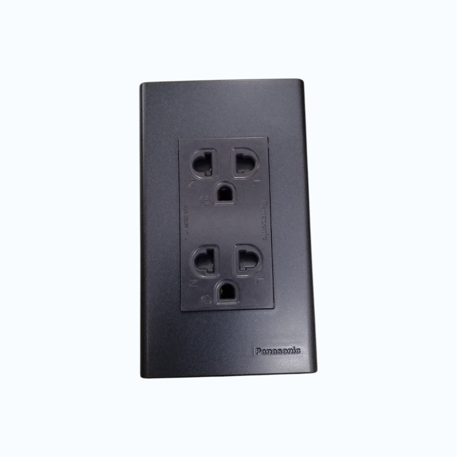 Panasonic Duplex Universal Outlet 16A 250V with Safety Shutter and Wide Color Refina Series Metallic Black Plate Cover WEG6803MB-1/WEG15829H-5