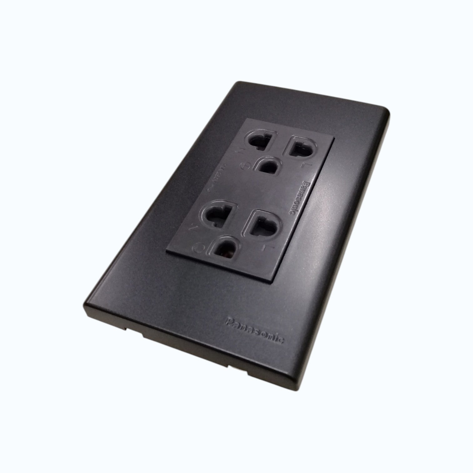 Panasonic Duplex Universal Outlet 16A 250V with Safety Shutter and Wide Color Refina Series Metallic Black Plate Cover WEG6803MB-1/WEG15829H-5