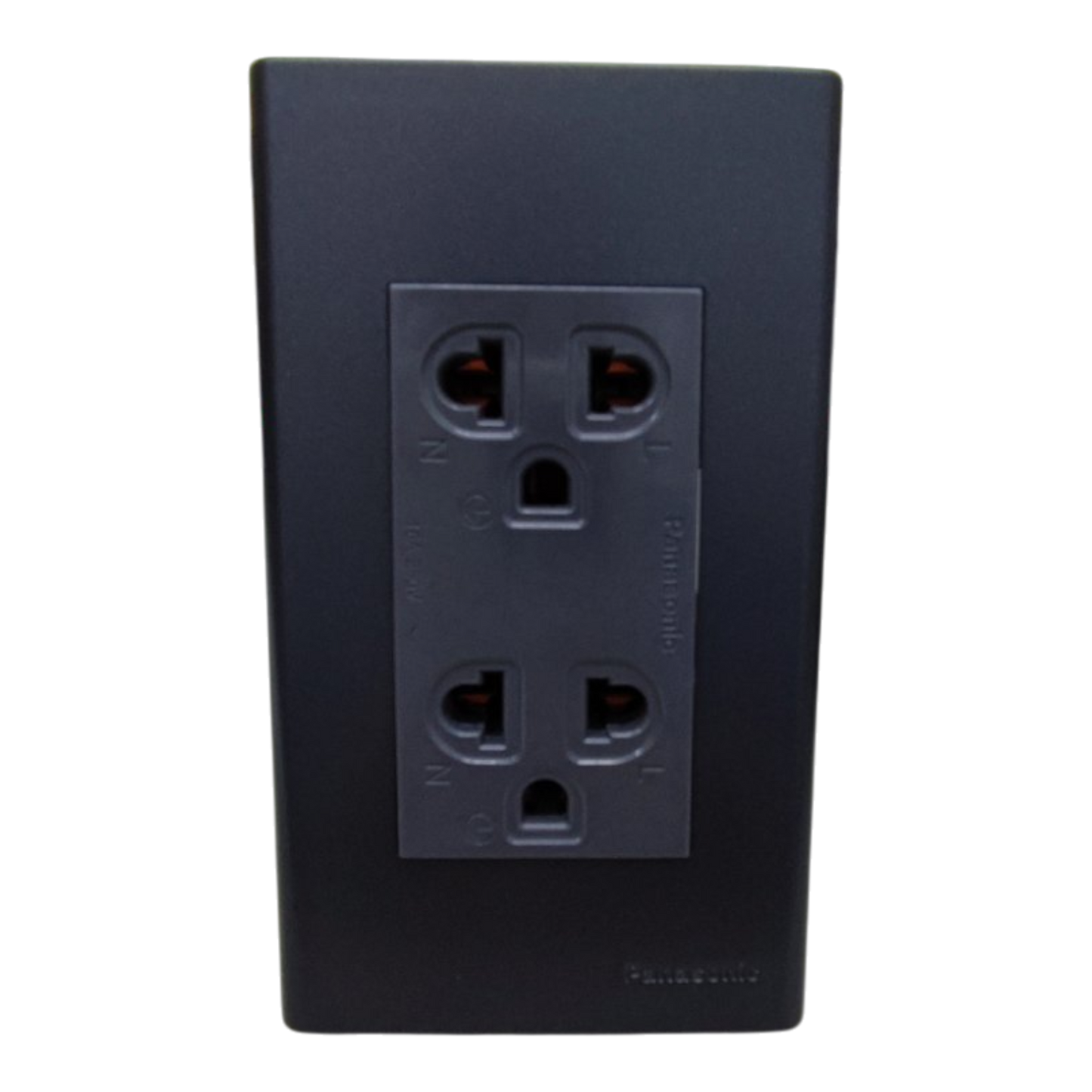 Panasonic Duplex Universal Outlet with Metallic Black Plate Cover , 2 Gang Convenience Outlet with Ground and Plate 16A 250V Wide Color Refina Series Metallic Black WEG6803MB-1/WEG15929H-5