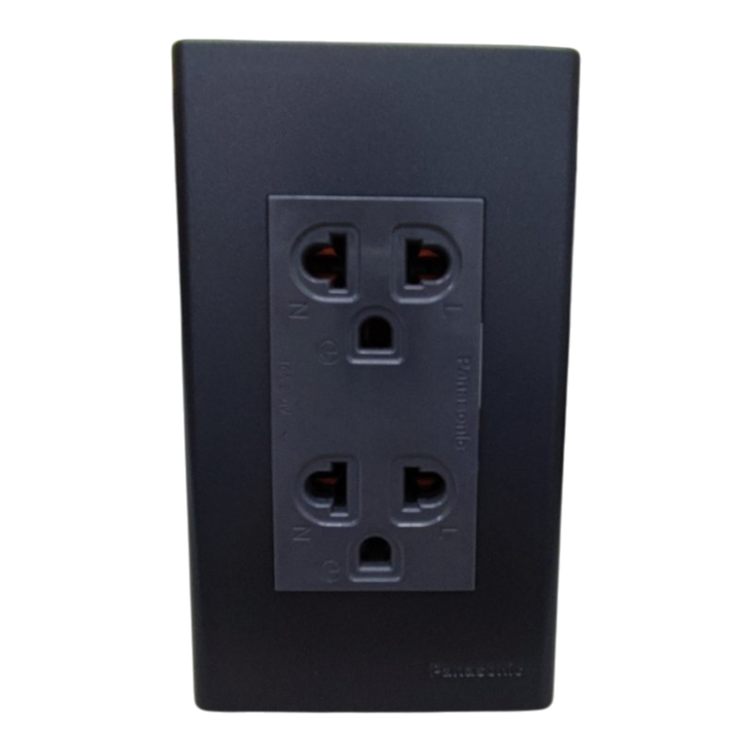 Panasonic Duplex Universal Outlet with Metallic Black Plate Cover , 2 Gang Convenience Outlet with Ground and Plate 16A 250V Wide Color Refina Series Metallic Black WEG6803MB-1/WEG15929H-5