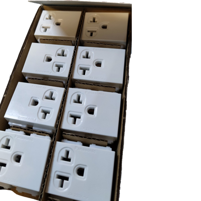 Panasonic Receptacle Quick Connect Terminal 20A power points and plugs neatly packed in a box