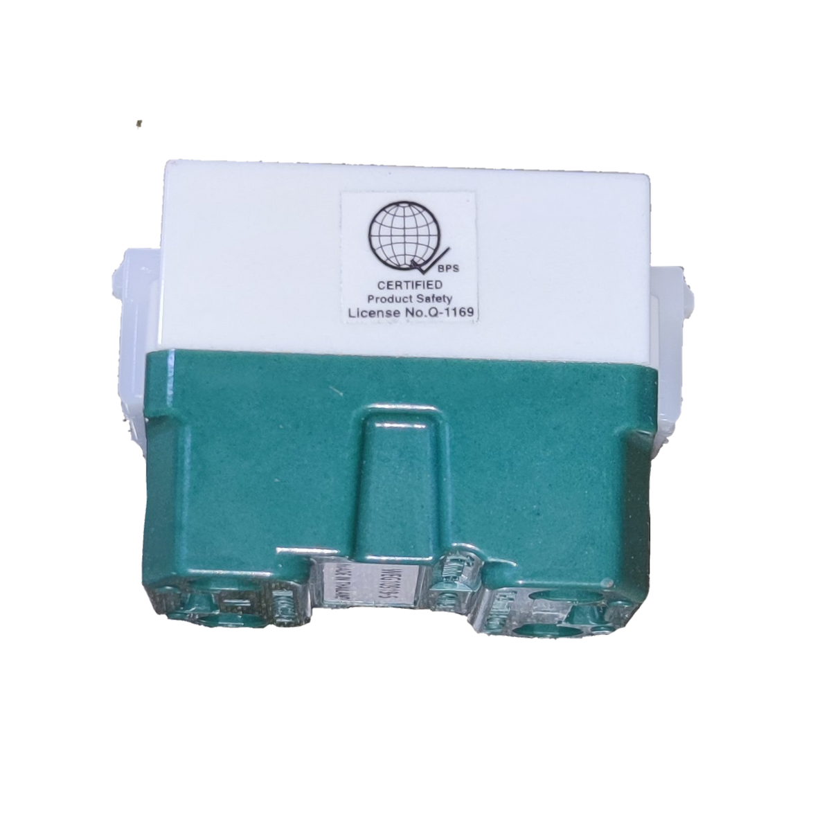 Panasonic white and green outlet module with visible terminals 16A 250V quick connect terminal outlet