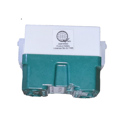 Panasonic white and green outlet module with visible terminals 16A 250V quick connect terminal outlet