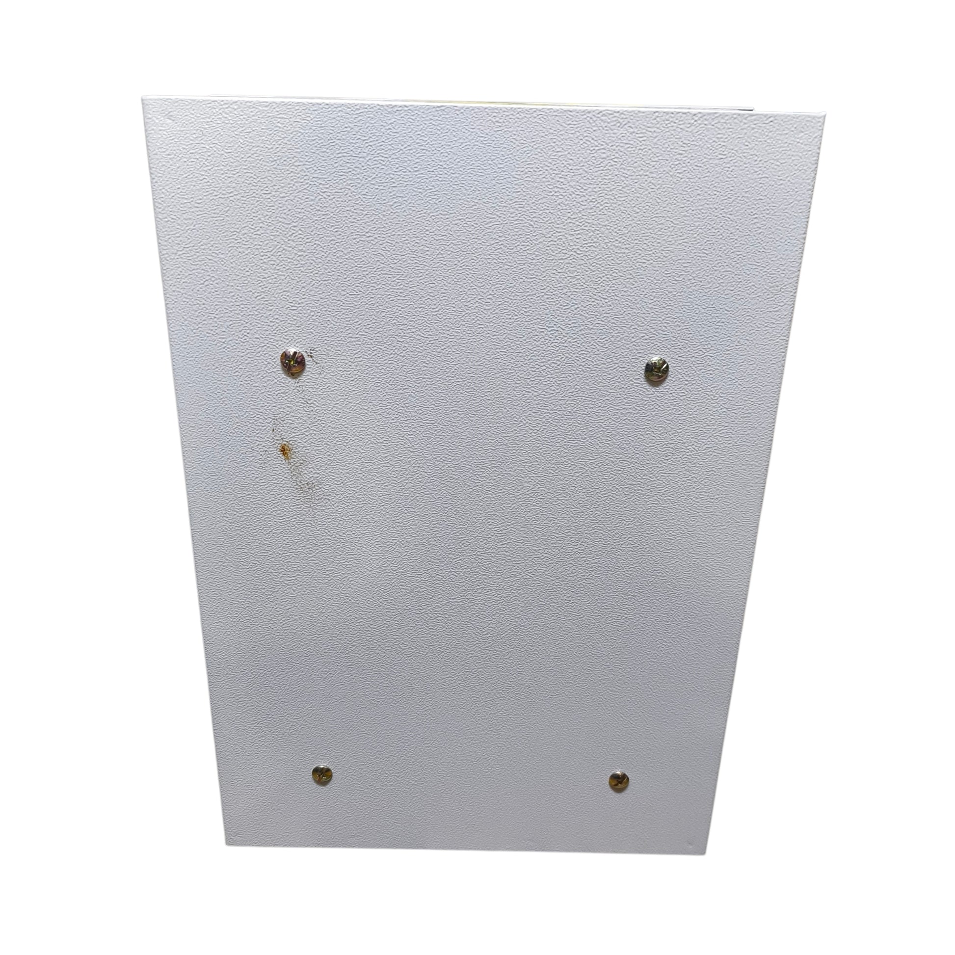 A square white textured panel or board with four metal screw holes, shown against a plain white background.