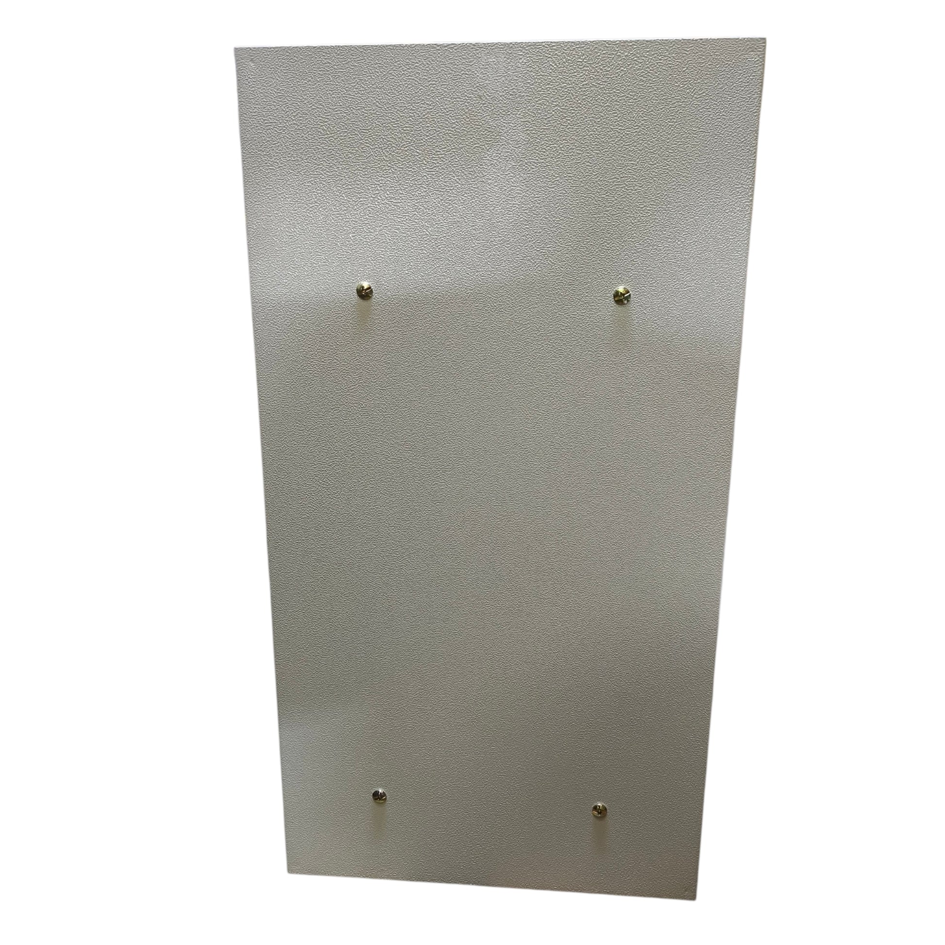 A square, textured light gray panel with four small metal screw holes, shown against a plain white background.