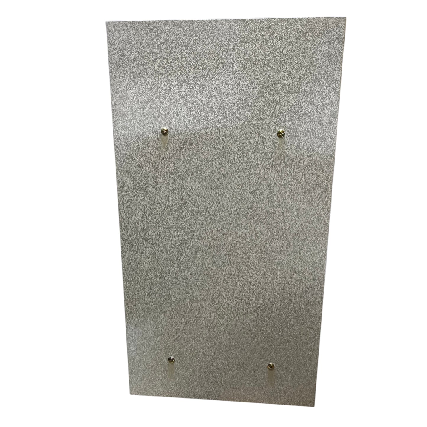 A square, textured light gray panel with four small metal screw holes, shown against a plain white background.
