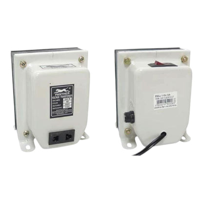 Two white marine electronic marine battery chargers shown from the front and back on a white background.