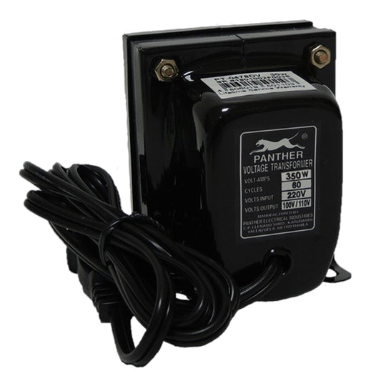 A black Panther brand voltage transformer with a coiled black power cord, shown against a plain white background.