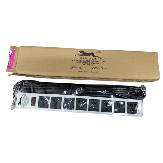 Panther 8 Gang Universal Outlet Extension Cord PSP-0225 With Switch and Breaker 15A 220V Voltage Surge Protection 10 Meters 1.25mm Wire