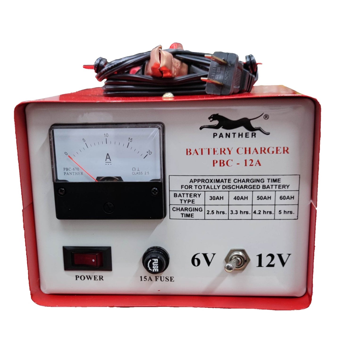 Panther Battery Charger 12A 6V or 12V DC PBC12A For SM1 Batteries or Car Batteries Electx Electrical Supply
