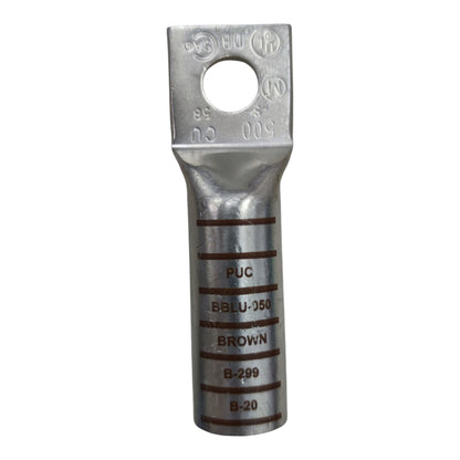 Metal terminal with engraved text on a white background