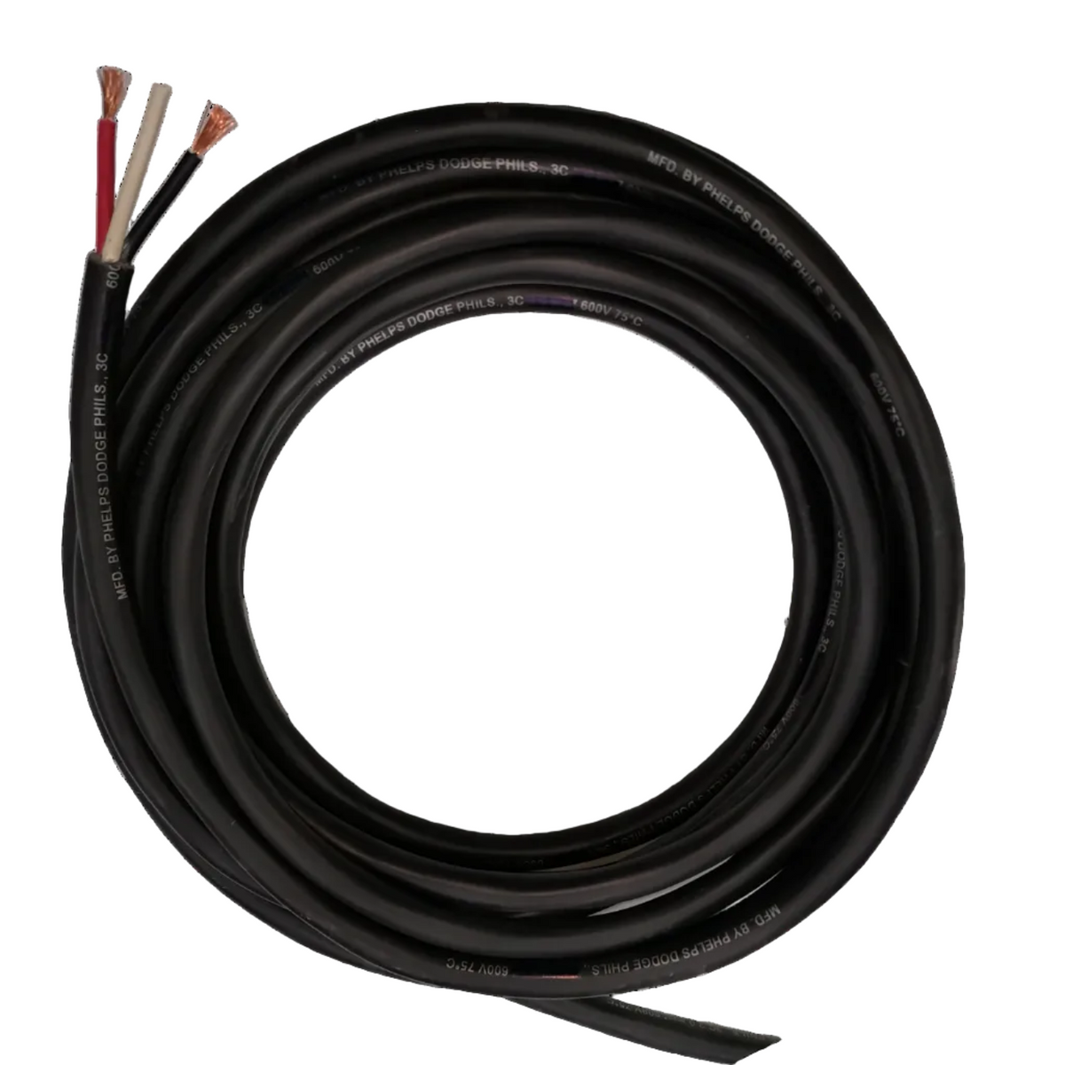 Phelps Dodge 3 core 5.5mm royal cord coiled electrical wire with exposed copper ends