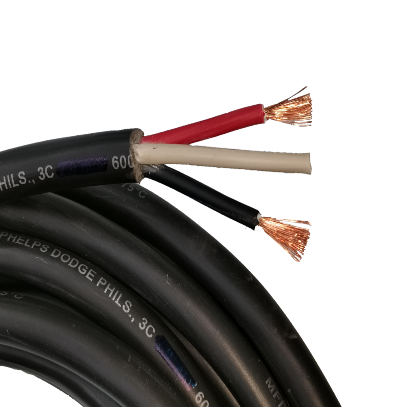 Phelps Dodge 3 core 5.5mm royal cord wires with exposed copper strands and black insulation