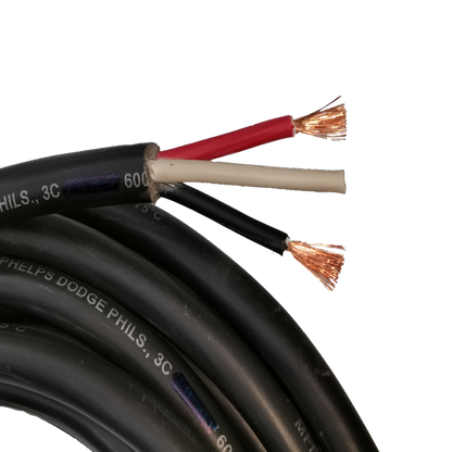 Phelps Dodge 3 core 5.5mm royal cord wires with exposed copper strands and black insulation