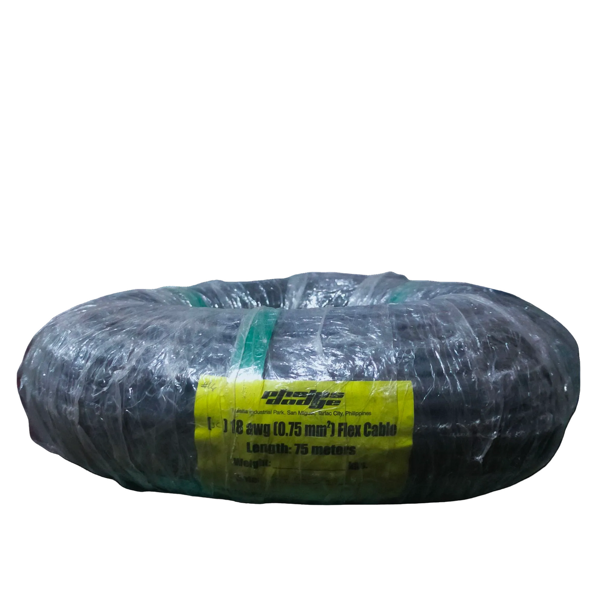 Phelps Dodge 0.75mm 3 core royal cord wire coil wrapped in clear plastic with yellow label