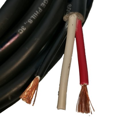 Phelps Dodge 0.75mm 3 core royal cord wires with exposed copper strands on black insulation