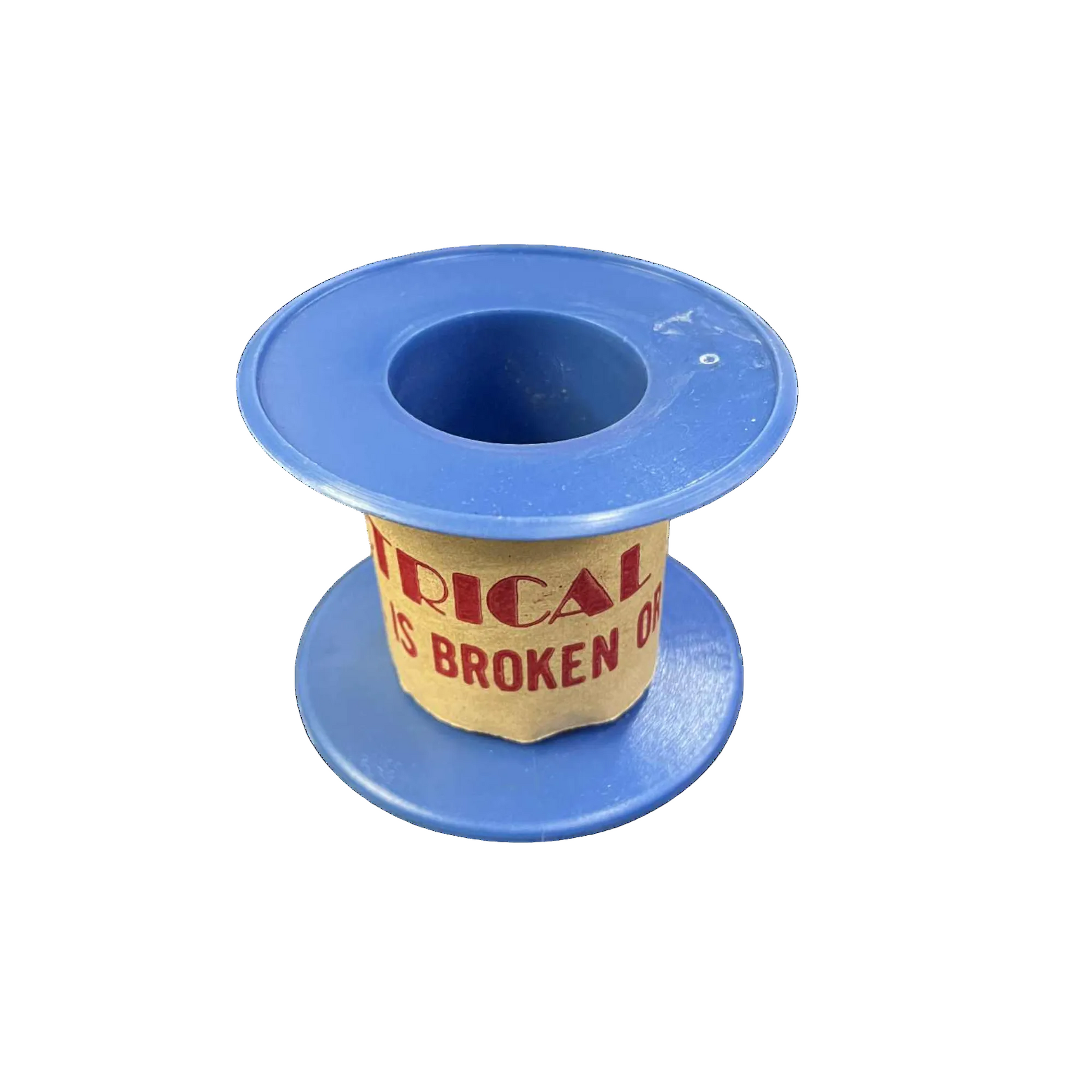 Blue spool with a yellow label on a white background
