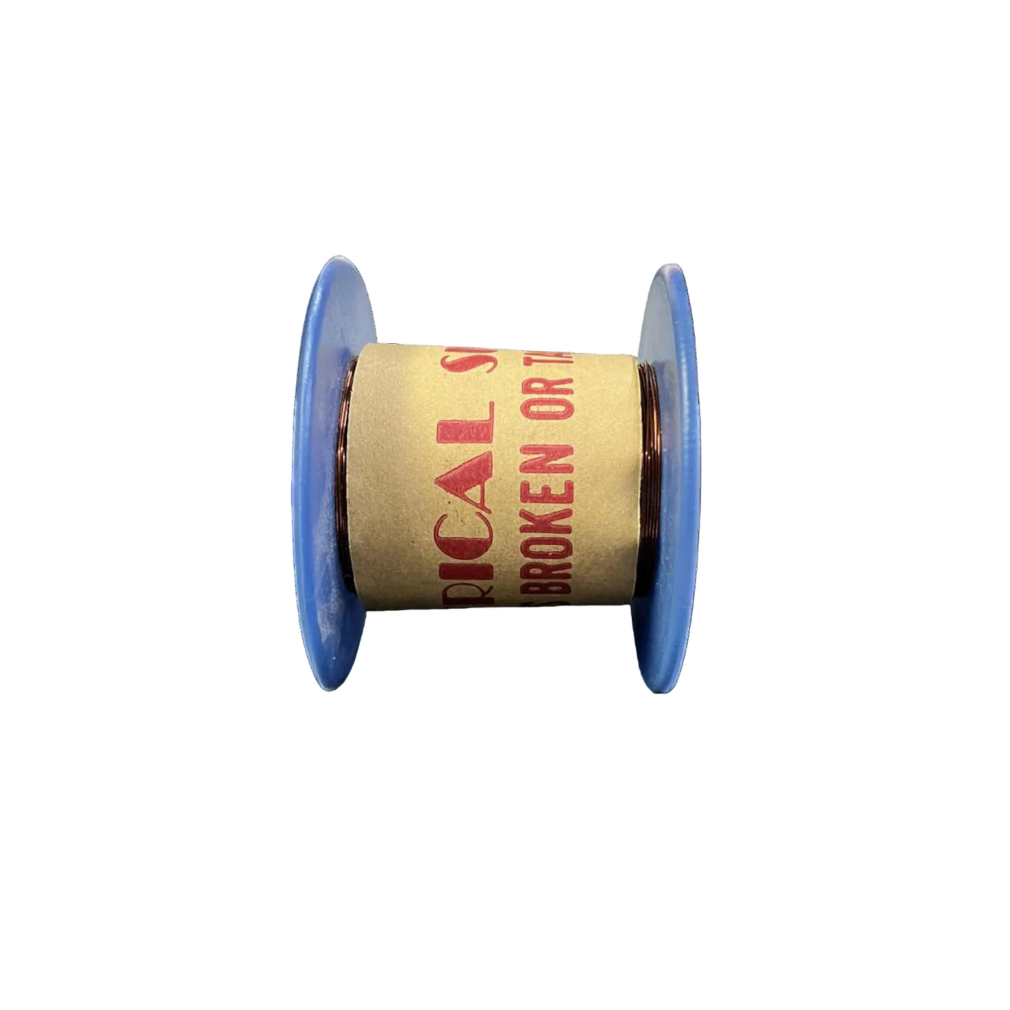 Spool of thread with a blue plastic casing on a white background