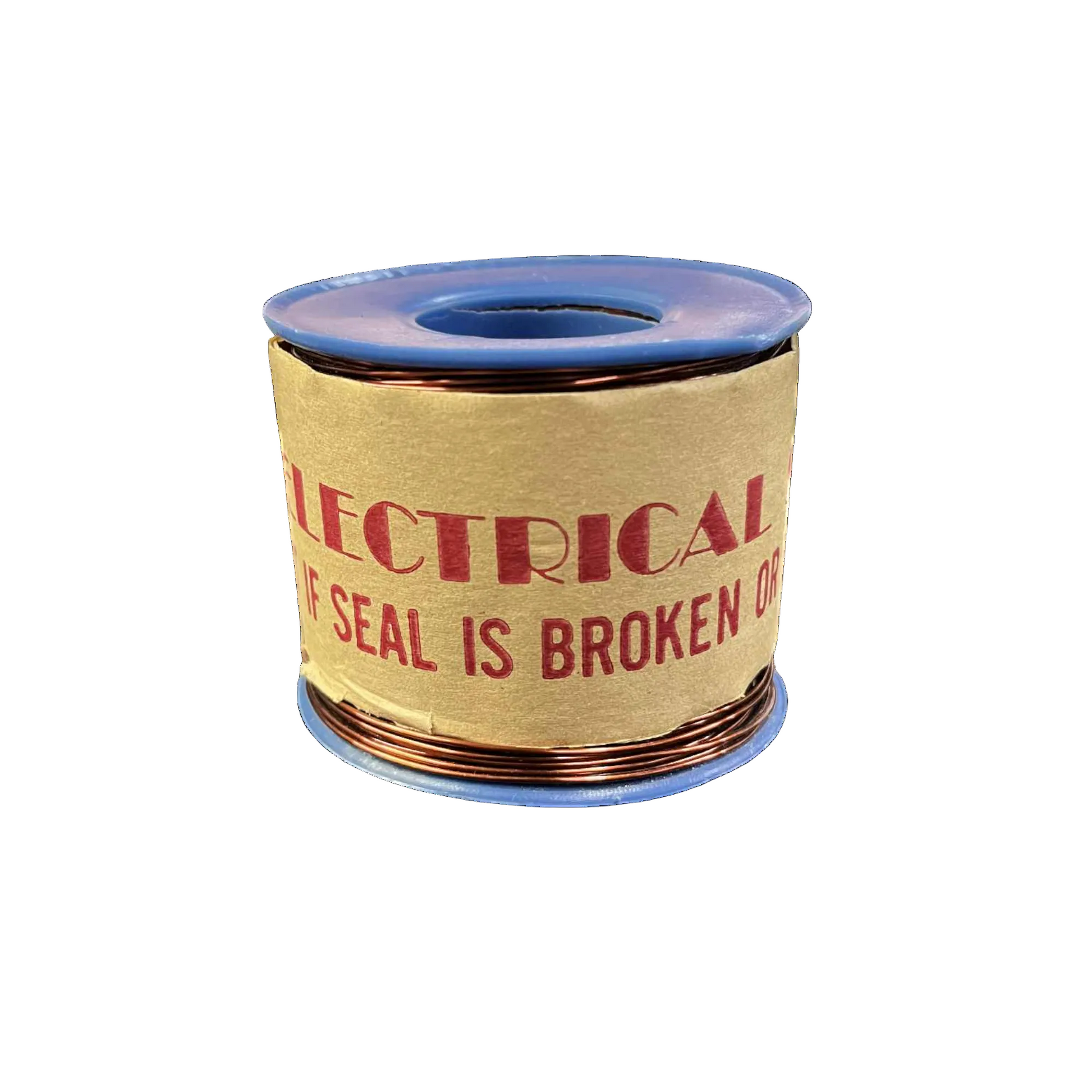 Spool of electrical tape with warning label on a white background