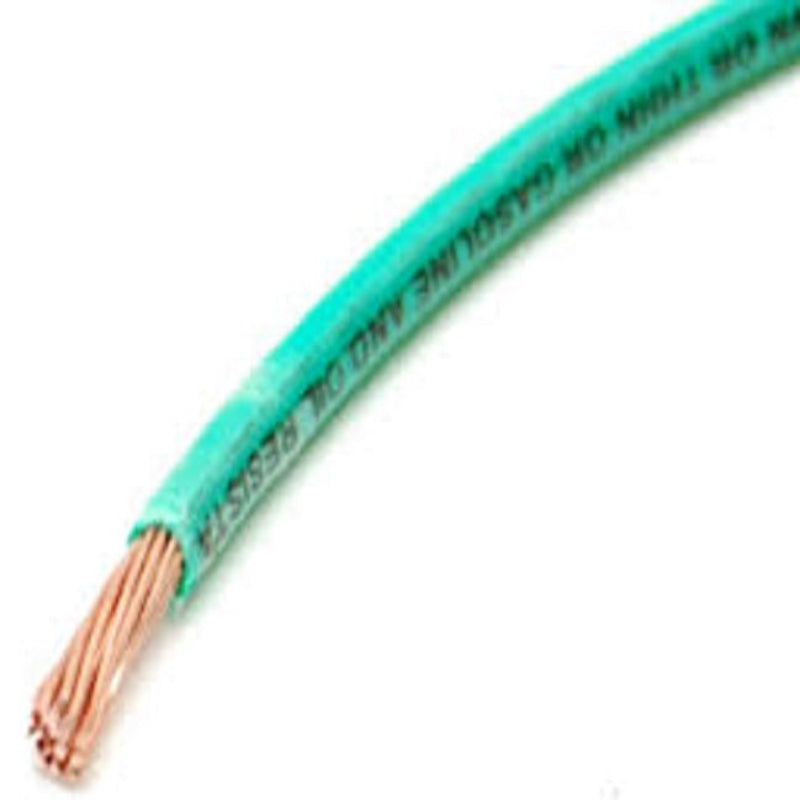 Green Philflex 2.0mm THHN AWG 14/7 stranded wire close-up of insulation and copper strands