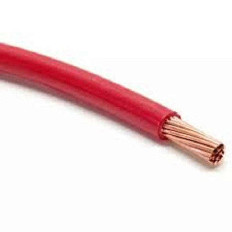 Red Philflex 2.0mm THHN AWG 14/7 stranded wire close-up of insulation and copper strands
