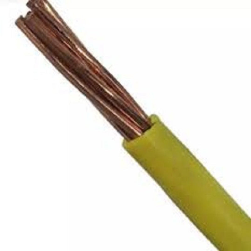 Yellow Philflex 2.0mm THHN AWG 14/7 stranded wire close-up of insulation and copper strands