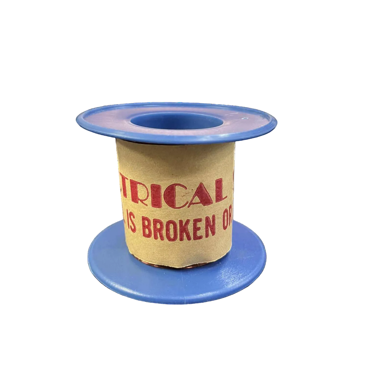 Cylindrical container with blue lid and base, featuring a cardboard tube with text, on a white background.