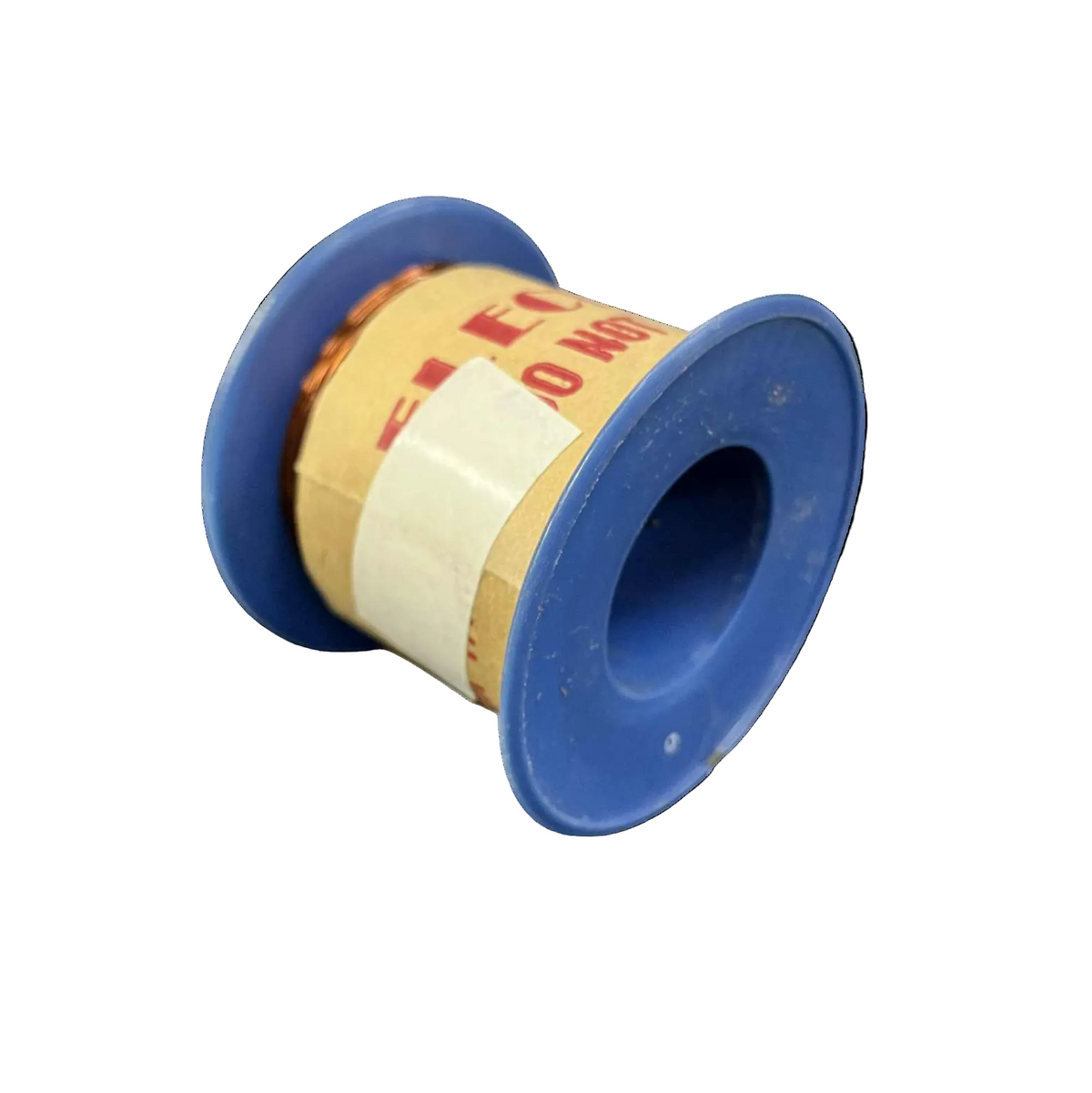 Spool of wire with blue casing on a white background
