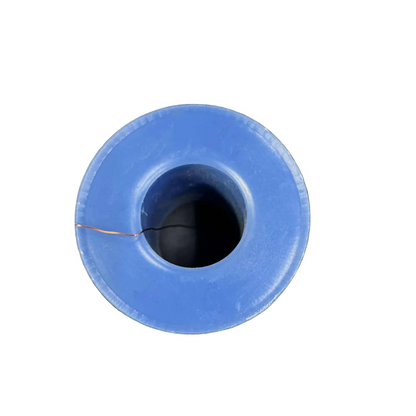 Blue spool of thread on a white background