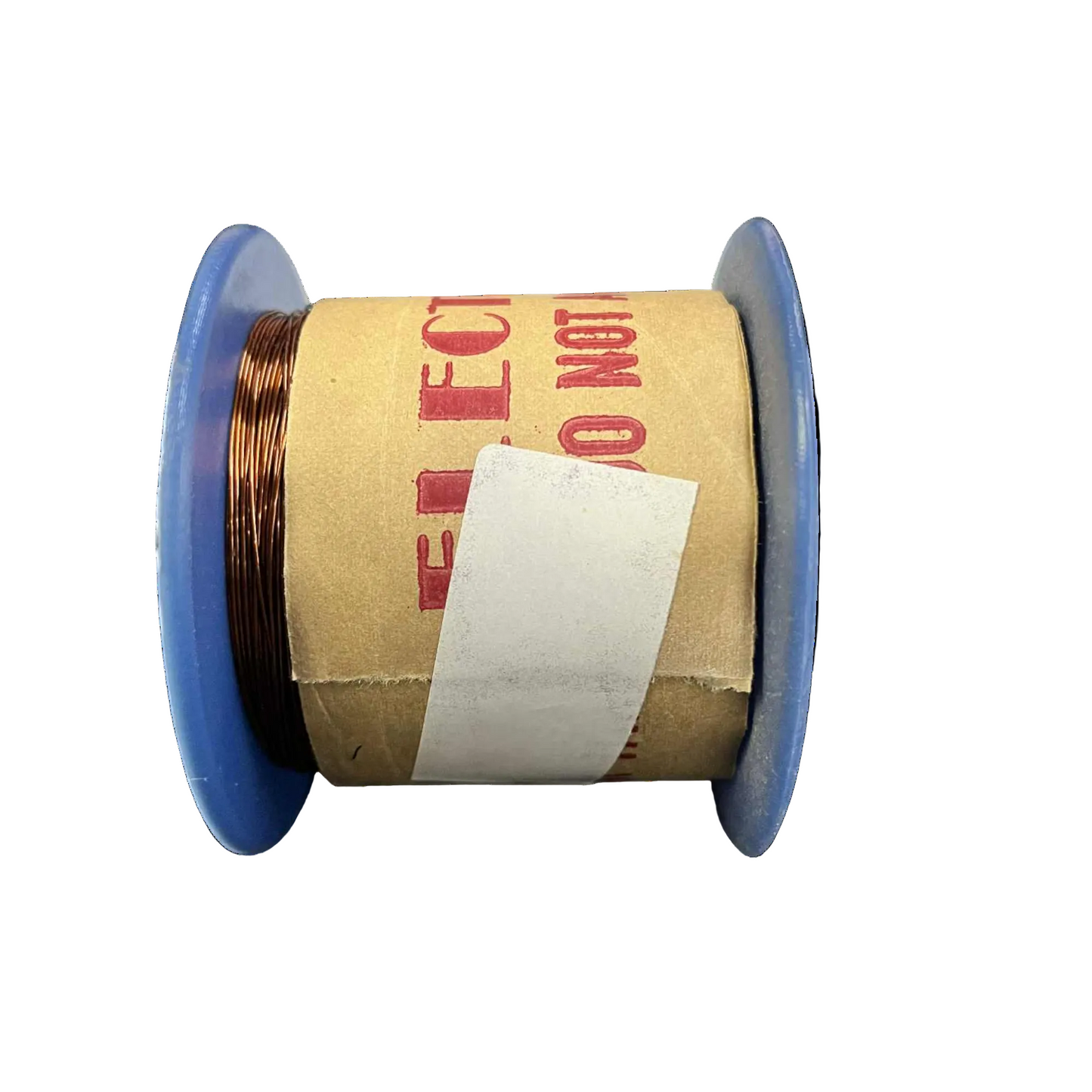 Spool of wire with a label on a white background