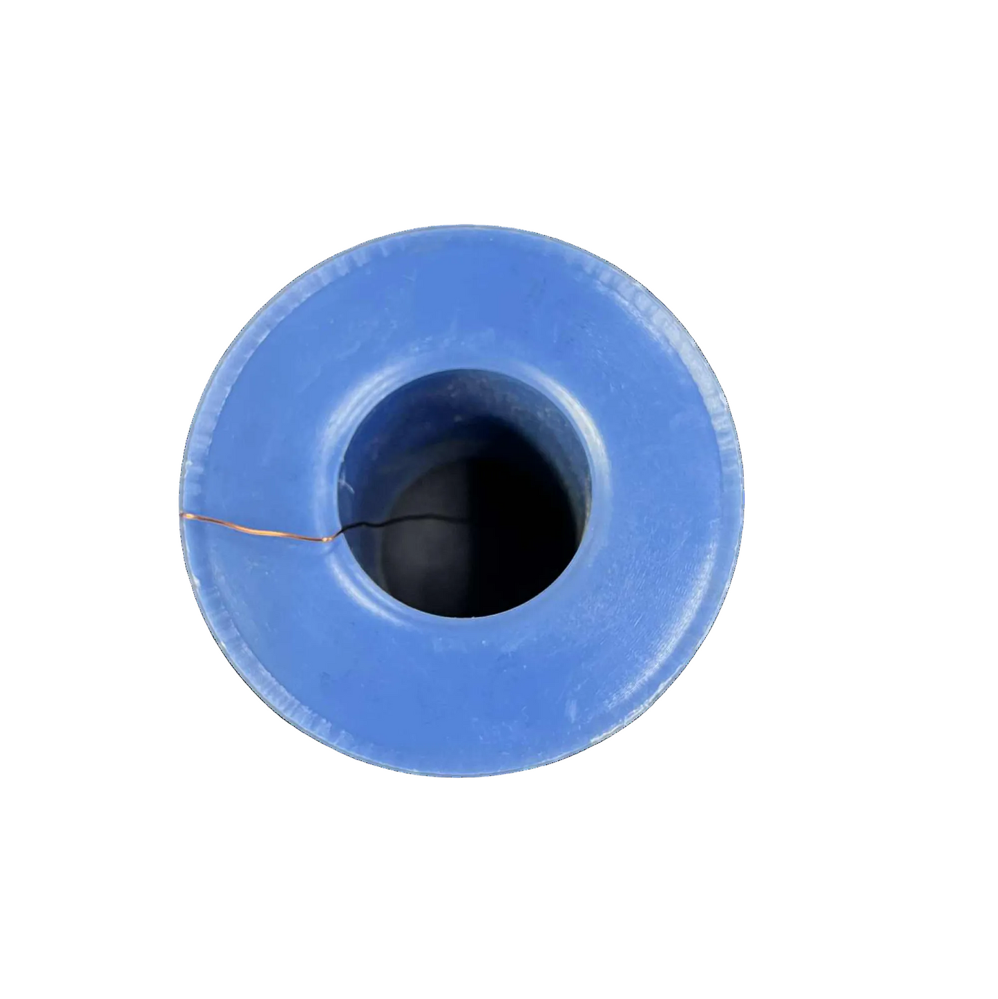 Blue spool of thread on a white background