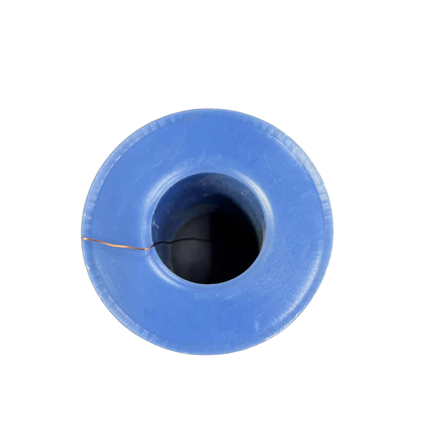 Blue spool of thread on a white background