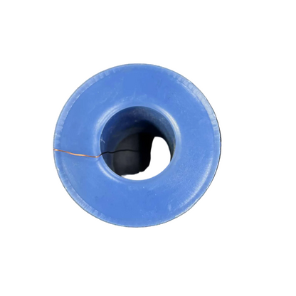 Blue spool of thread on a white background