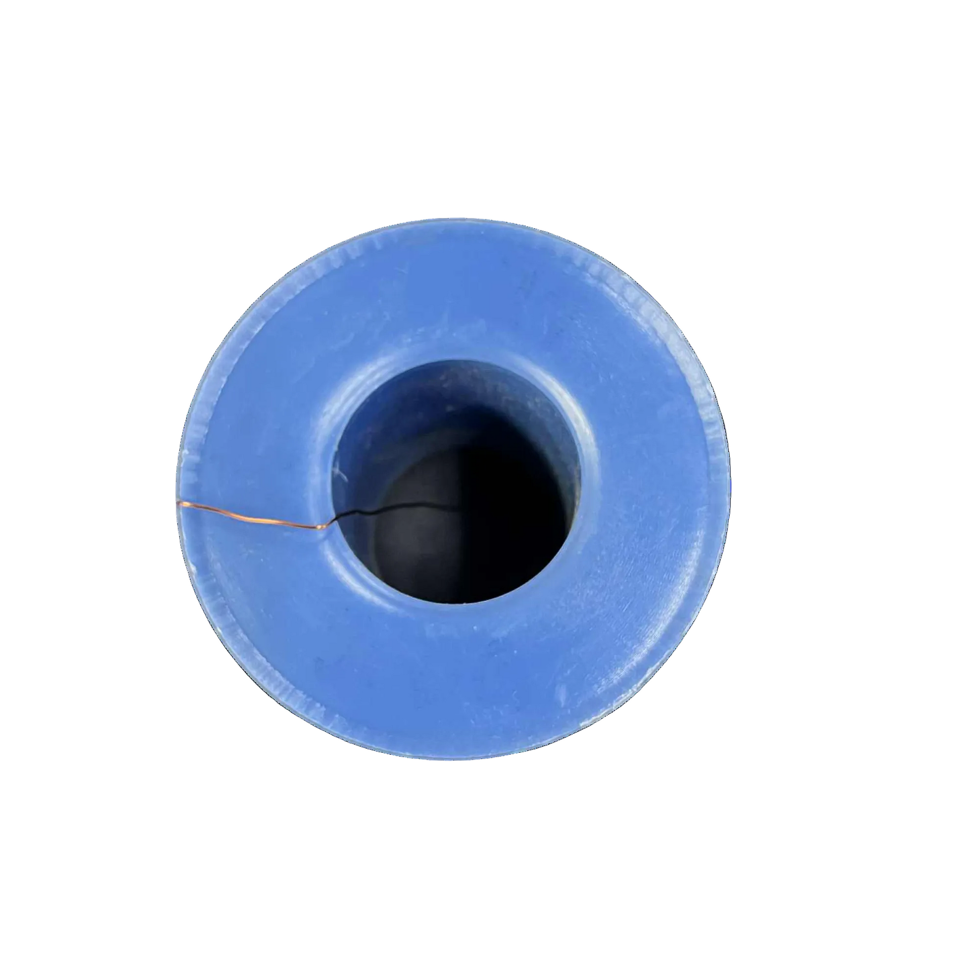 Blue spool of thread on a white background