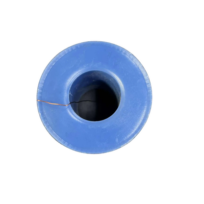 Blue spool of thread on a white background