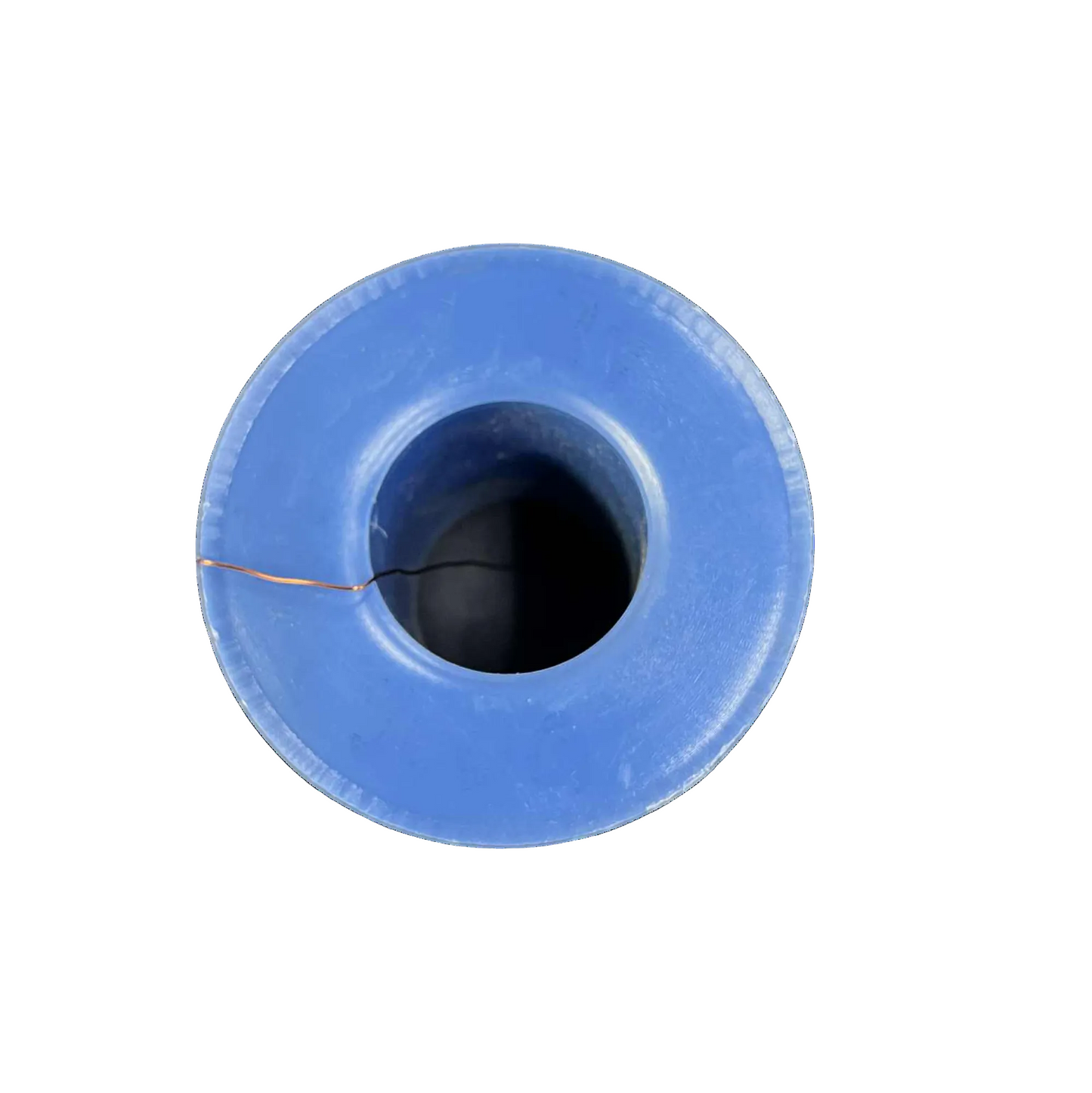 Blue spool of thread on a white background
