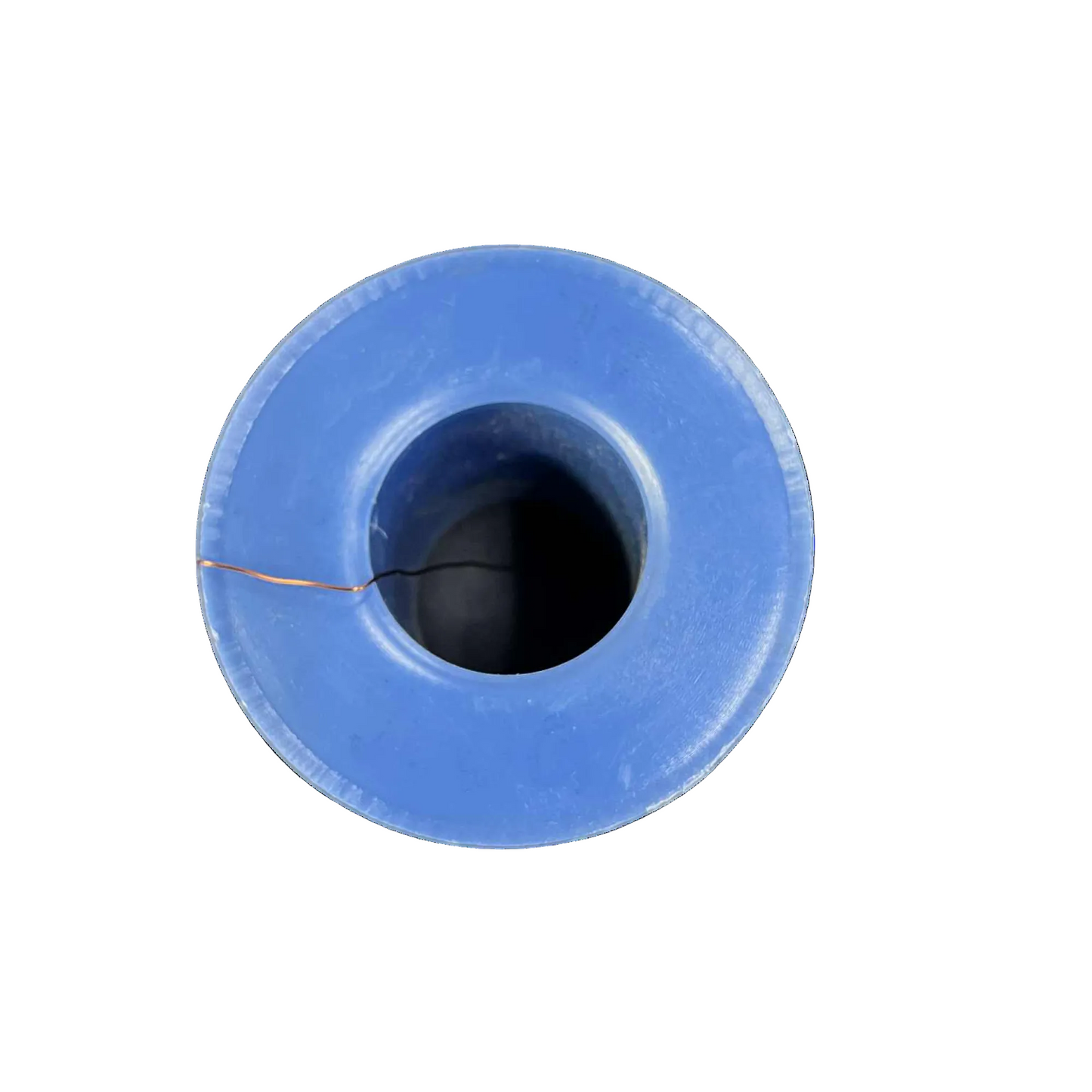Blue spool of thread on a white background