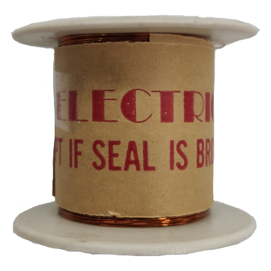 Spool of wire with a brown label on a white background Philflex 900 Grams Magnet Wire AWG 39 Enameled Copper Wire 0.09mm Single Formix Approx 14285.71 Meters Per Roll Electx Electrical Supply