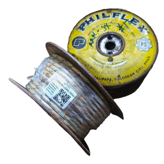 Two spools of Philflex wire, one showing the yellow branded end cap and the other showing the wrapped wire and product label, on a white background.