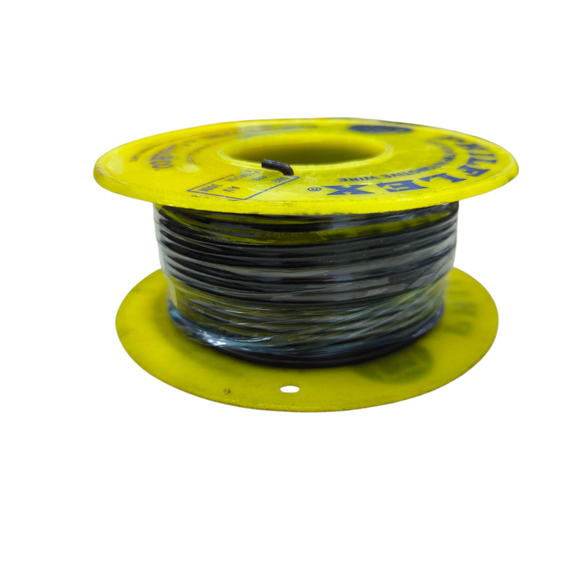 Philflex automotive wire 18 AWG Black 1 Roll 30 Meters on a yellow spool for automotive projects.
