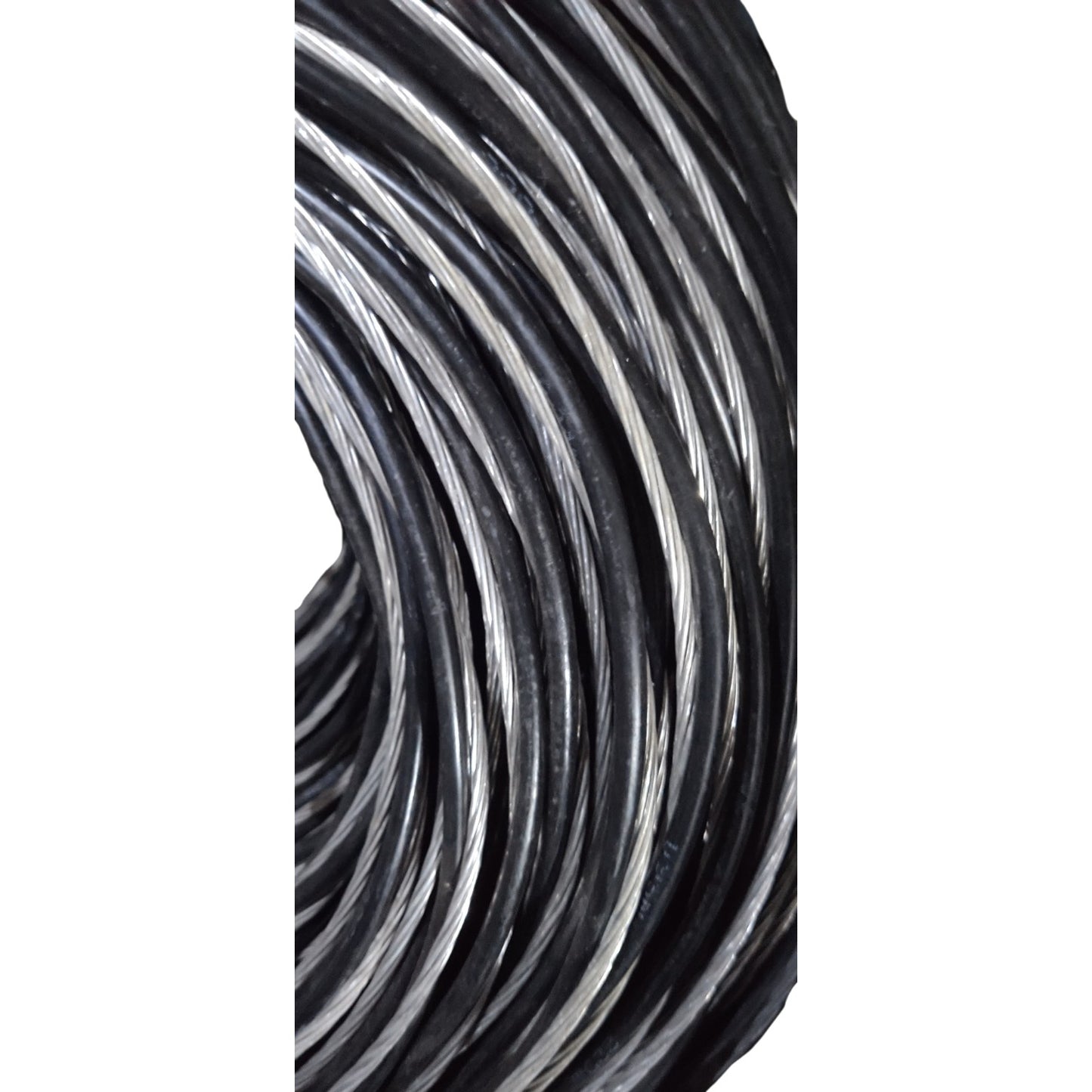 Close-up of black and white wire coil on a white background