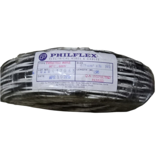 Spool of Philflex electrical wire with a label on a white background