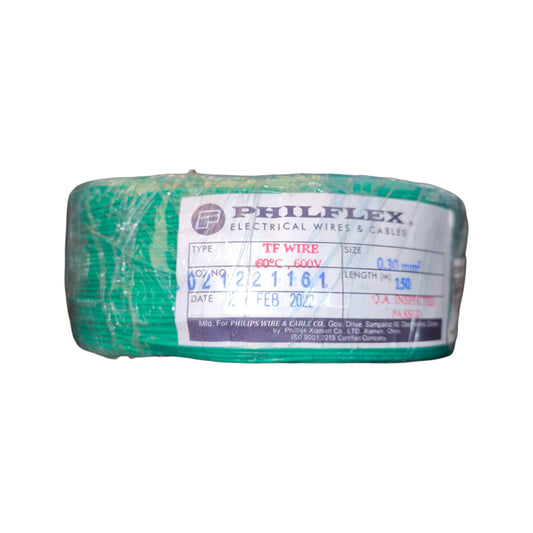 Spool of Philflex electrical wire with label on a white background