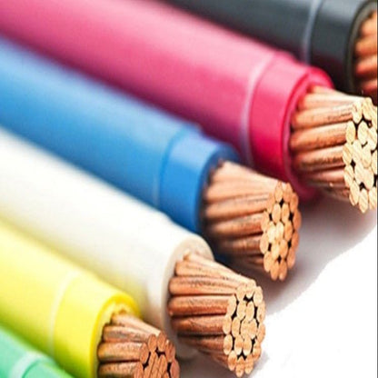 Colorful cables with exposed copper cores on a white background