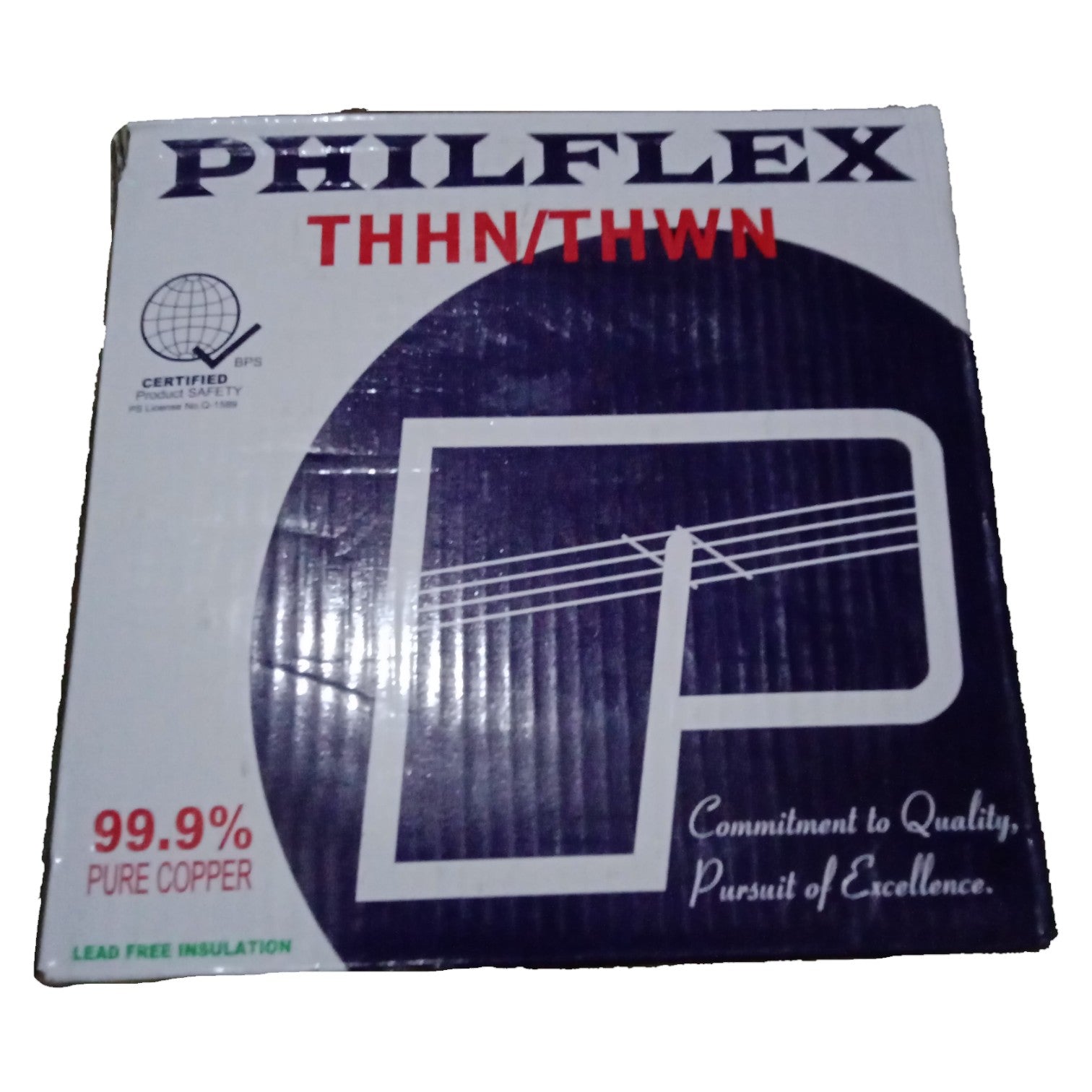 Philflex THHN/THWN cable packaging with branding and specifications.