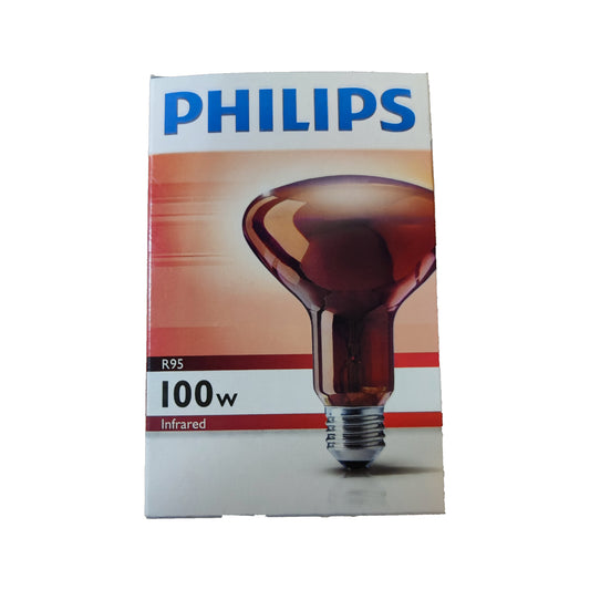 Philips 100W 240V E27 Infrared Lamp Red, Massage Lamp, Heat Lamp for Muscles R95IR100WE27