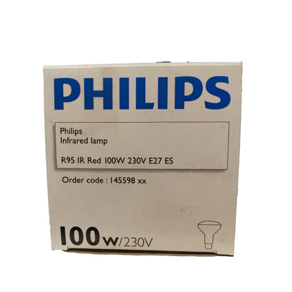 Philips 100W 240V E27 Infrared Lamp Red, Massage Lamp, Heat Lamp for Muscles R95IR100WE27