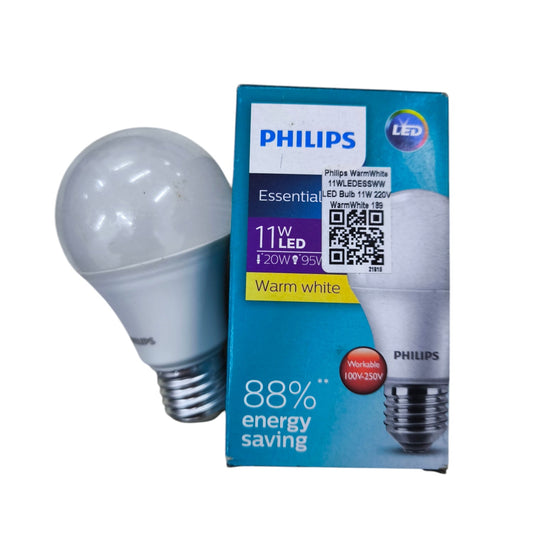 Philips 11W LED bulb E27 220V in warm white packaging for energy efficient lighting