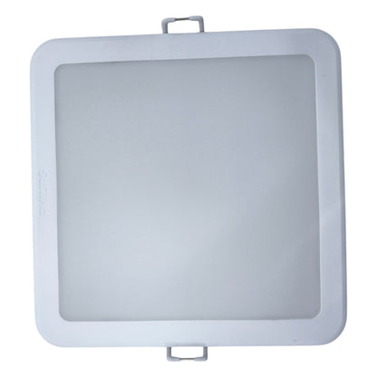 Square light fixture with a white frame on a white background