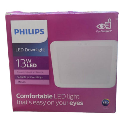 Philips LED Downlight packaging with purple and white design